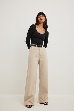 Beige Jean large à taille haute