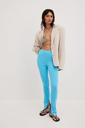 Turquoise Pantalon fendu à taille mi-haute