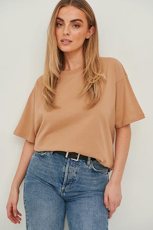 Camel T-shirt à col rond oversize bio