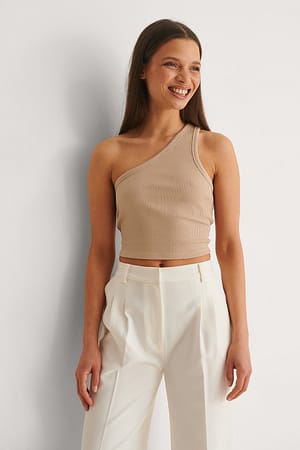 Beige Haut côtelé à une épaule