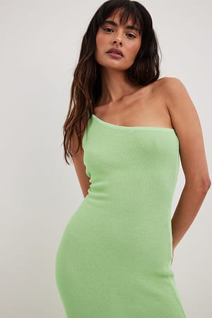Light Green Robe en maille à une épaule