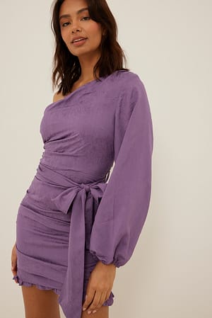 Purple Robe mini une épaule nouée à la taille