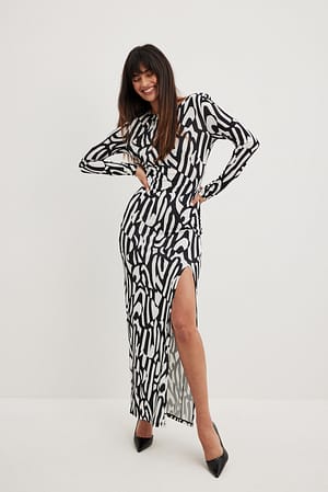 Black/White Print Robe longue à dos ouvert
