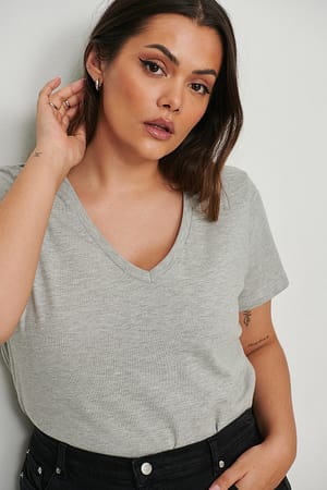 Grey Melange T-shirt en coton biologique à col en V
