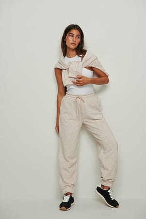 Beige Melange Pantalon de survêtement brossé à cordon
