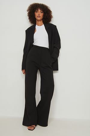 Black Jogging droit en tissu brossé