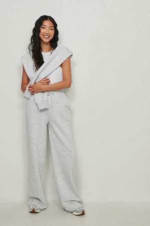 Light Grey Melange Jogging droit en tissu brossé