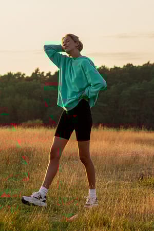 Green/Blue Sweatshirt à capuche bio surdimensionné avec poche
