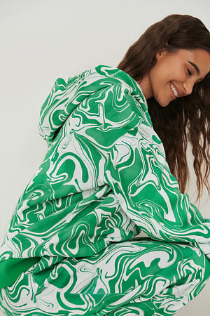 Green Swirl Print Sweatshirt à capuche bio surdimensionné à imprimé