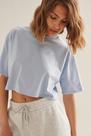 Light Blue Tee-shirt court surdimensionné à col rond bio