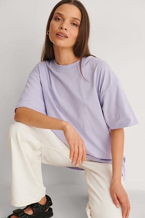 Lilac T-shirt à col rond oversize bio