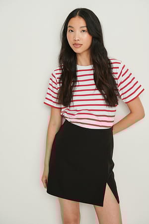 White/Red Tee-shirt bio rayé coupe carrée