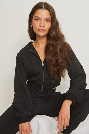 Black Sweatshirt à capuche bio à fermeture éclair