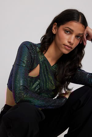 Green Haut cache-cœur avec sequins
