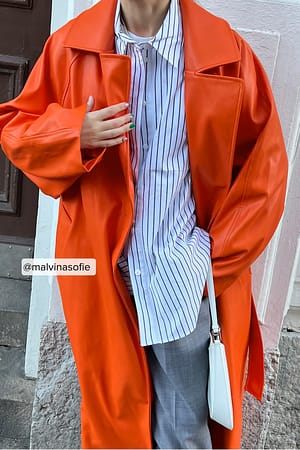 Orange Trench en faux cuir surdimensionné