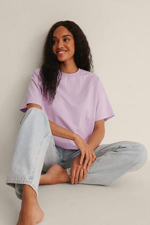 Light Lilac T-shirt surdimensionné à manches 3/4