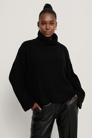 Black NA-KD Oversized High Neck Knitted Sweater