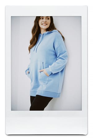 Dusty Blue Sweatshirt à capuche à poche oversize long