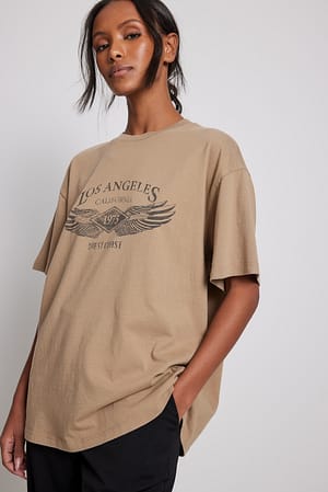Beige T-shirt oversize à imprimé Los Angeles