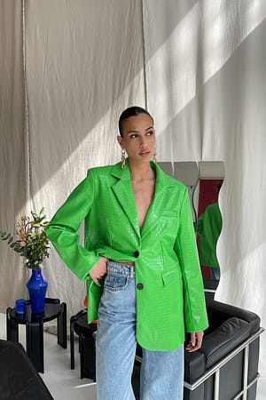 Green Blazer surdimensionné imprimé serpent