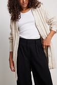 Beige Melange Cardigan en maille côtelée