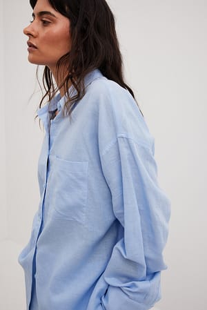 Light Blue Chemise en lin mélangé oversize