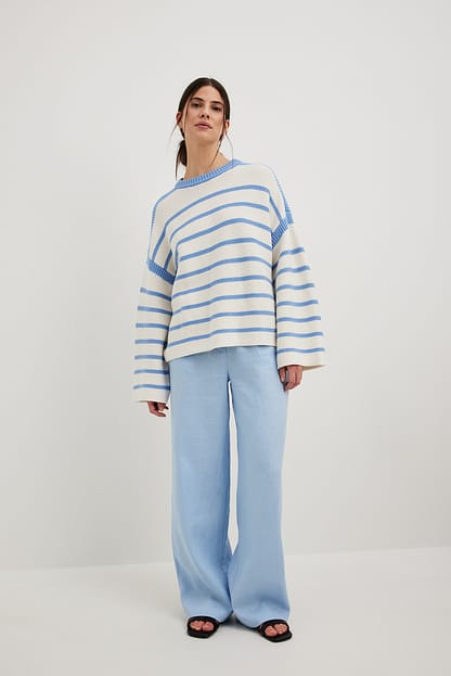 Offwhite/Blue Pull oversize en maille rayée