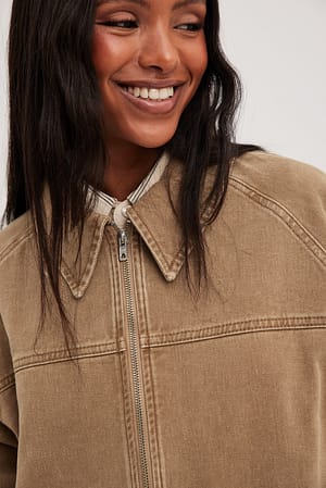 Light Brown Veste zippée oversize en denim