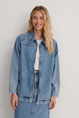 Light Blue Veste en jean zippée oversize recyclée