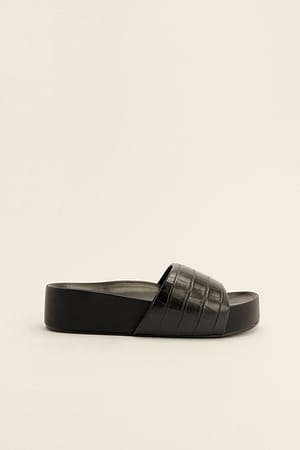 Black Sandales Rembourrées À Sangles Et Bouts Carrés