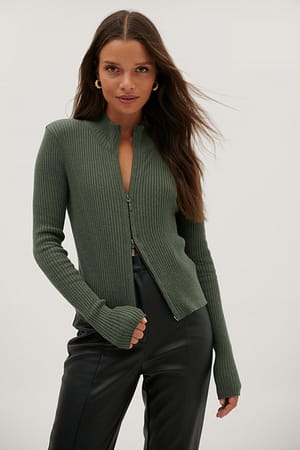 Khaki Jldrae x NA-KD Cardigan zippé recyclé