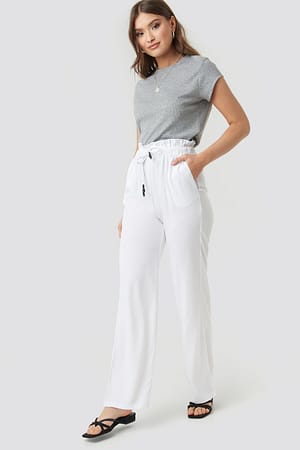 White NA-KD Paperbag Wide Leg Trousers
