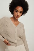 Beige Cardigan tricoté à motifs recyclé