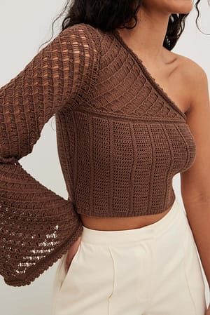 Taupe Haut asymétrique en tricot à motif