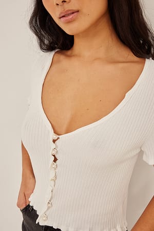 Offwhite Cardigan à manches courtes en maille avec perles