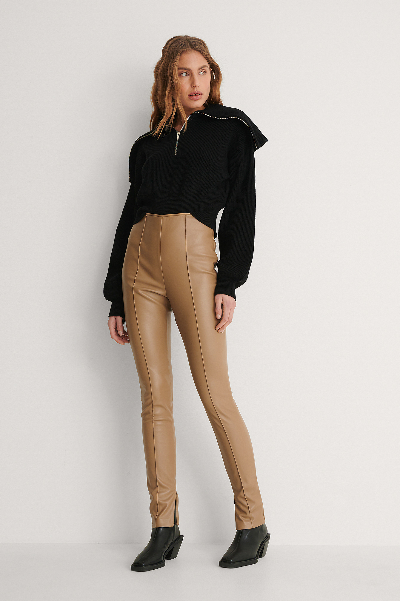 Legging en cuir beige clearance