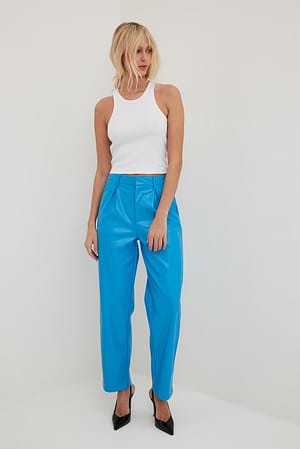 Blue Pantalon en similicuir à plis