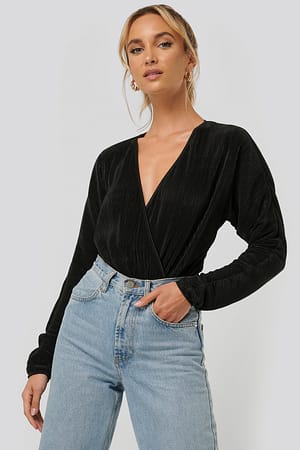 Black NA-KD Body Plissé