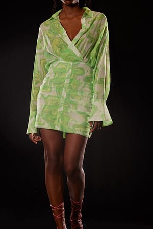 Swirl Print Robe mini plissée en mousseline
