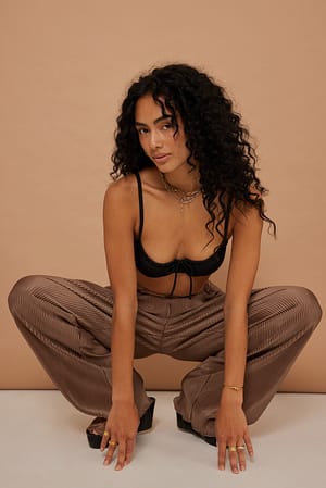 Brown Pantalon taille haute à plis