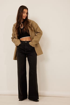 Black Jean long à plis