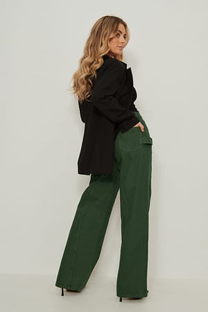 Green Jean jambe large taille haute à poche