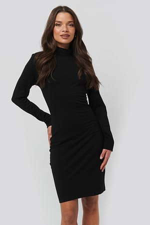 Black NA-KD Basic Polo Neck Dress