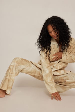 Sand Print Pantalon de costume large taille mi-haute à imprimé
