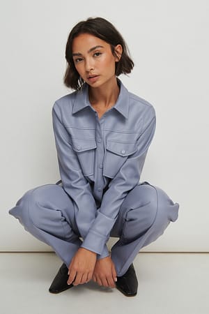 Grey/Blue Chemise en faux cuir à double poche