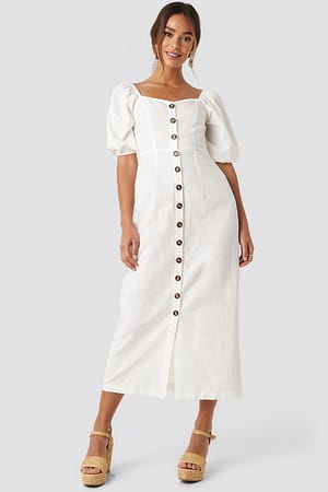 White NA-KD Boho Puff Sleeve Cotton Dress