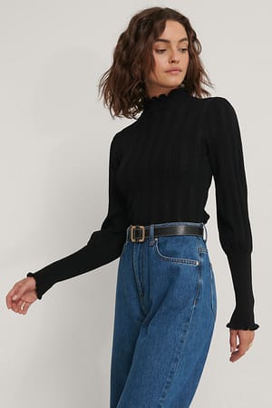 Black NA-KD Trend Pull En Tricot Manches Bouffantes À Motifs