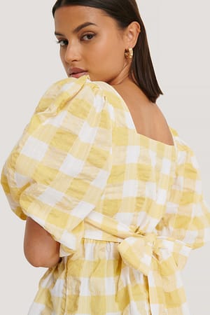 White/Yellow NA-KD Trend Puff Sleeve Smock Blouse