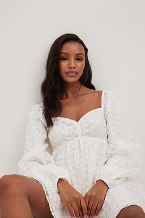 Off White Robe mini froncée à manches bouffantes
