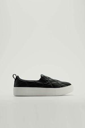 Black Quilted Slip In Sneakers